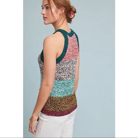 NEW Anthropologie Maeve Harmony Rainbow Stripes Sweater Tank Top Blouse X-Small - Picture 2 of 3